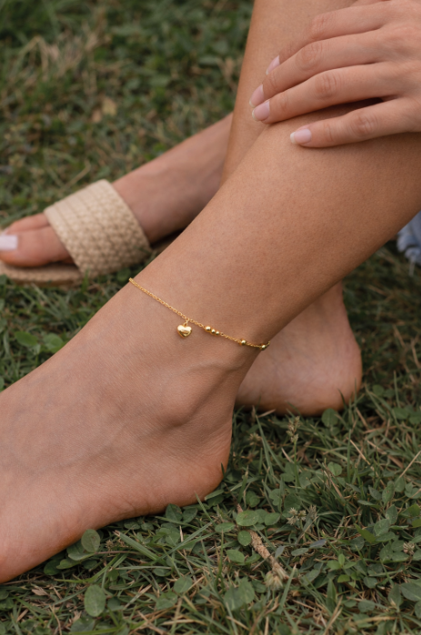 18K Gold-Plated Mini Heart Charm Anklet