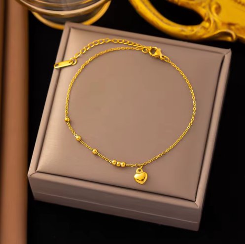 18K Gold-Plated Mini Heart Charm Anklet