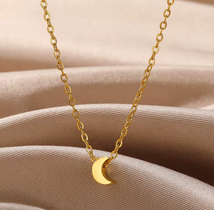 18K PVD Gold Crescent Moon Necklace