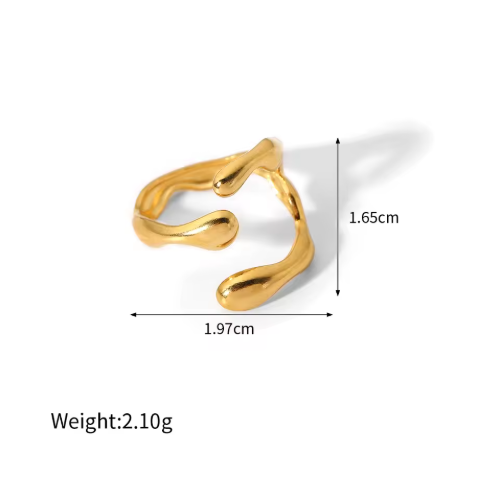 Organic Wave Open Ring – 18K Gold PVD Adjustable Statement Ring