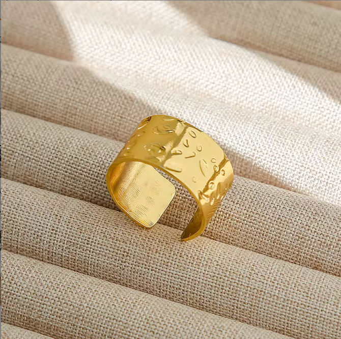 Hammered Gold Cuff Ring – 18K PVD Gold over Stainless Steel