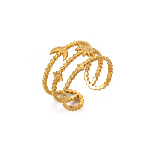 Celestial Sun & Moon Adjustable Gold Ring