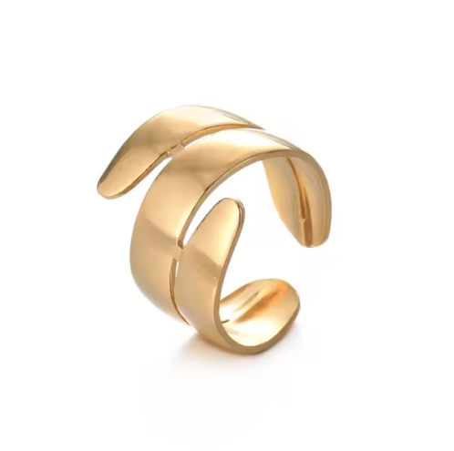 18K PVD Gold Sculptural Open Cuff Ring