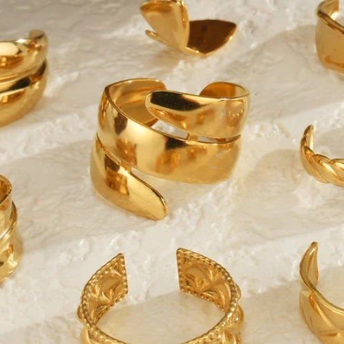 18K PVD Gold Sculptural Open Cuff Ring