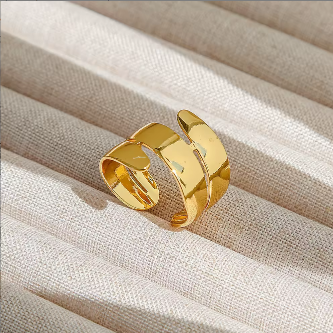 18K PVD Gold Sculptural Open Cuff Ring