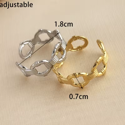18K PVD Gold Chain Link Adjustable Ring