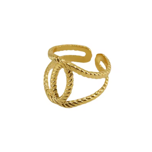 Twisted Rope Adjustable Ring with 18K PVD Gold