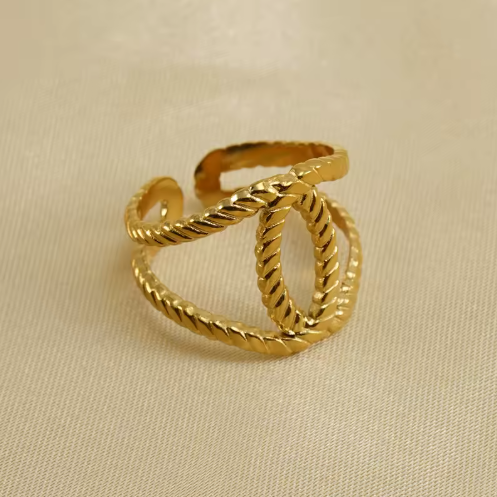 Twisted Rope Adjustable Ring with 18K PVD Gold
