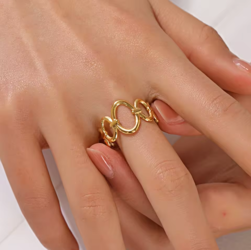 Open Link Chain Adjustable PVD Gold Ring