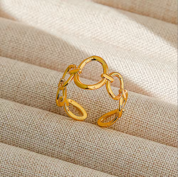 Open Link Chain Adjustable PVD Gold Ring