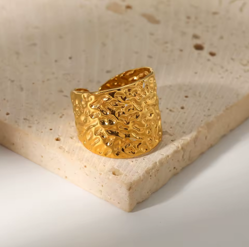Aurelian Hammered Cuff Ring in 18K PVD Gold