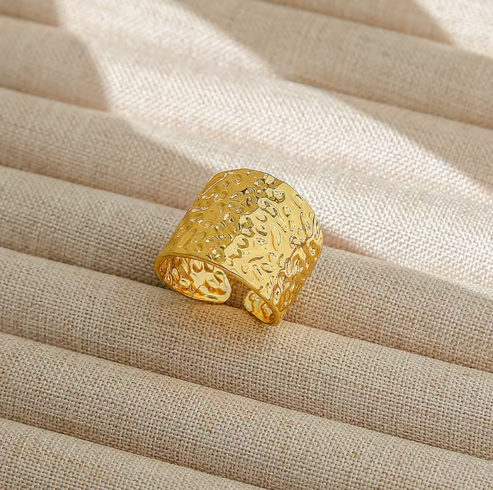 Aurelian Hammered Cuff Ring in 18K PVD Gold