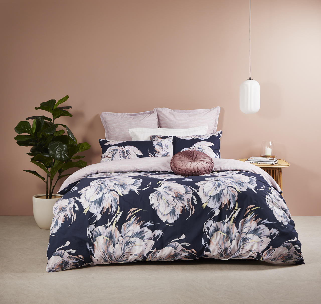 Valentine Navy Quilt Cover Set QB - Bed 