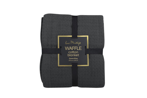 Bas Phillips Charcoal Waffle Cotton Blanket - Single/Double