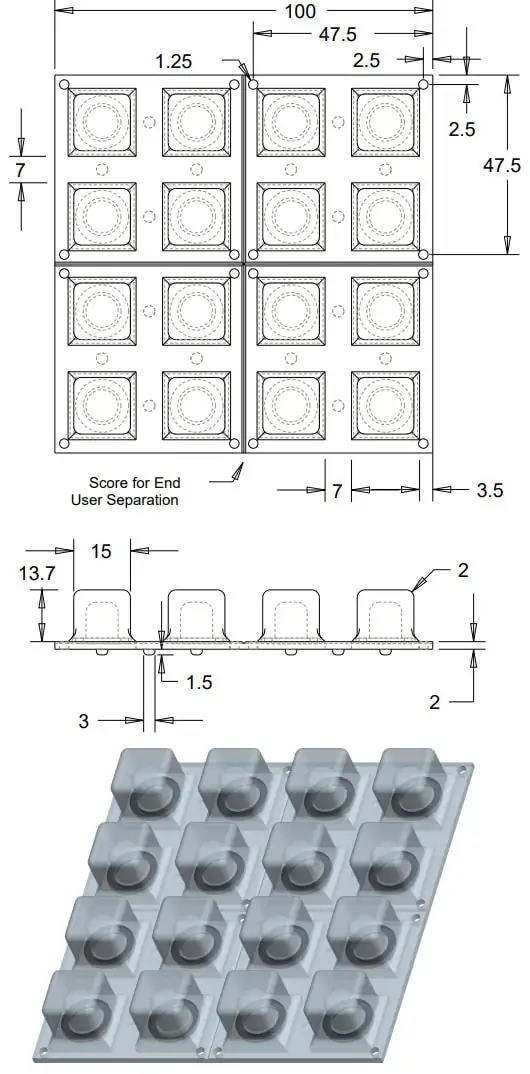 SparkFun Button Pad 4×4 – LED Compatible - Dimensions