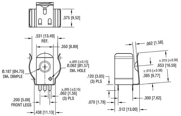 Battery Holder - 18650, PCB Mounted, PTH dimensions