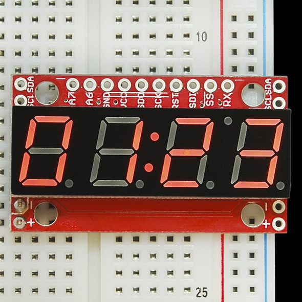 7-Segment Serial Display (ATmega) - Red (COM-11441) on breadboard