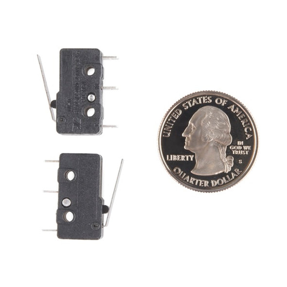 SparkFun COM-13013 Mini Microswitch - SPDT (Lever, 2-pack) 10p size comparison