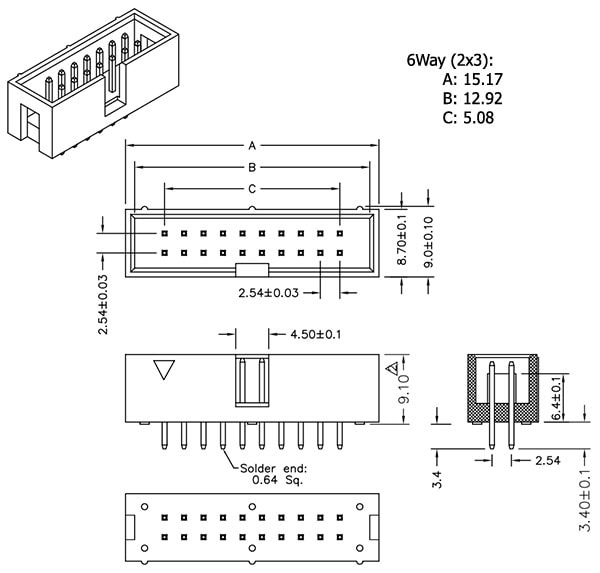 Dimensions of Header 2x3 Header