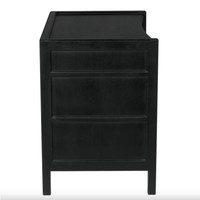 Black mahogany Hampton side table with three drawers and classic design.