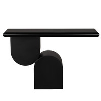Frayer Black Console Table: sleek matte black industrial steel with unique geometric base.
