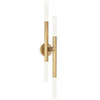 Cass Wall Sconce: Modern brass fixture with four frosted acrylic cylindrical lights, 38.25" tall.
