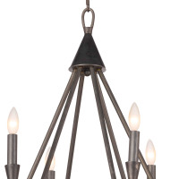 Sierra Blackened Steel Double Tier Chandelier, rustic modern farmhouse style, with candelabra bulbs.