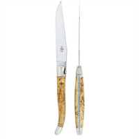 Forge de Laguiole 2 Piece Steak Knife Set Birchwood Handle Shiny | Bone & Brass