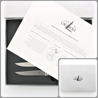 Forge de Laguiole 2 Piece Steak Knife Set Birchwood Handle Shiny - Knife Detail | Bone & Brass
