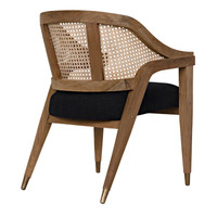 Chloe Teak Caning Chair with black cotton seat and hand-carved natural teak frame.