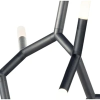 Traveler Chandelier in oil rubbed bronze with branching arms and frosted acrylic bulb covers.