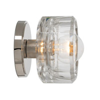 Bijoux Crystal Flush Mount with a clear, chunky cut crystal and polished nickel canopy.