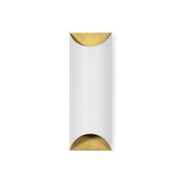 Meyer Metal Sconce: sleek white and brass wall sconce with curved ends, 17.5" tall.