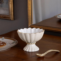 Encanto Vienna Mini Pedestal Serving Bowl, Cream & White - Bowl Detail | Bone & Brass