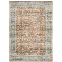 Charleston Rust & Blue Washable Rug with distressed traditional patterns and a blanket stitch finish.