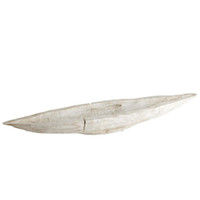 Hand-carved Navarro whitewashed Ardu wood decorative tray, 39.75" long, with an elegant, rustic design.