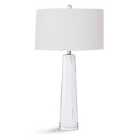 Tapered Hex Crystal Table Lamp with a clear crystal base and a crisp white linen shade.