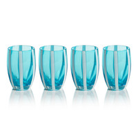 Pesaro Aqua w/ White Stripes Stemless Glasses, Set 4 - Glass Close Up | Bone & Brass