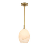 Artemis 17" tall pendant light with a brass pipe and an open-ended alabaster-like glass globe.