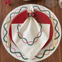 Olympia Christmas Embroidered Placemats, Set 4 - Placemat Side View | Bone & Brass