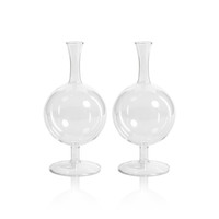 Lillian Glass Footed Vase, Round, Set 2 - Vase Side View | Bone & Brass