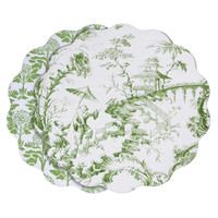 Vida Chinoiserie Reversible Round Placemats Set 4 Green & White - Placemat Detail | Bone & Brass