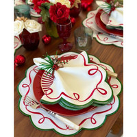 Christmas Ribbon Twirl Embroidered Placemats, Set 4 - Placemat Detail | Bone & Brass