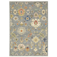 Lucca Grey & Multi Floral Traditional Rug with intricate cross-woven wool/nylon design.