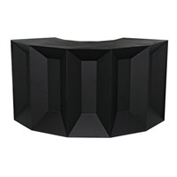 Petra matte black industrial bar with faceted steel framing and curved top.