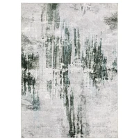 Malibu Grey & Multi Washable Rug with abstract grey, white, and teal machine-printed design.