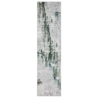 Malibu Grey & Multi Washable Rug with abstract grey and teal design, polyester, non-slip backing.
