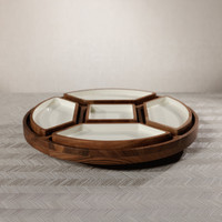 Acacia Wood Lazy Susan Serving Tray with 5 Condiment Sections, view 6