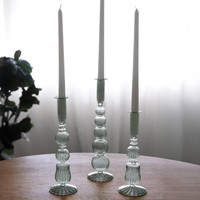 Glass Cambridge Sophia 9" Candlestick Holder Set 2 (Light Green) - Candlestick Detail | Bone & Brass