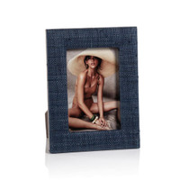 Torrie Navy Natural Fiber Raffia Photo Frame, 4x6 | Bone & Brass
